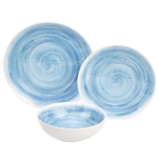 12-Piece Melamine Dinnerware Set - Service for 4, Teal Swirl