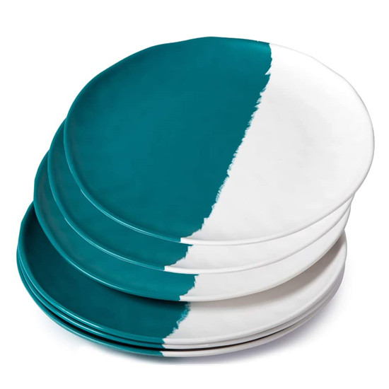 New product half green and half white Color melamine dinner plates set of 6