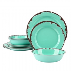 Rustic Melamine Dinnerware Set - 12 Pcs Dinnerware Dishes Set